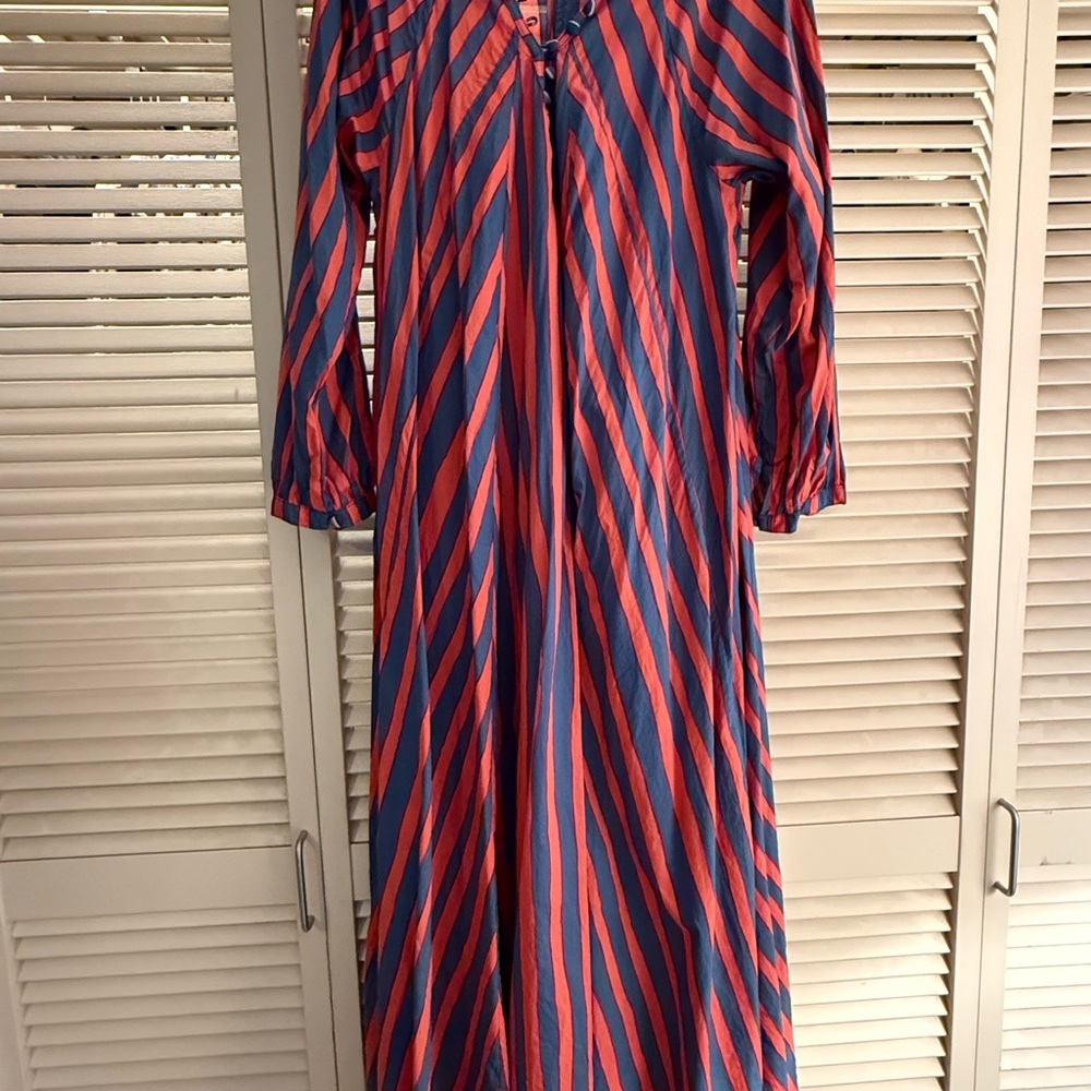 Natalie Martin cotton Striped Coral and Blue Maxi Dress